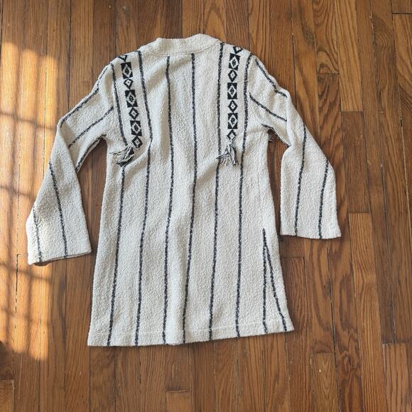 Raquel Allegra Ivory Cardigan Small Aztec Boho Knit with Fringe Detail - Picture 10 of 12